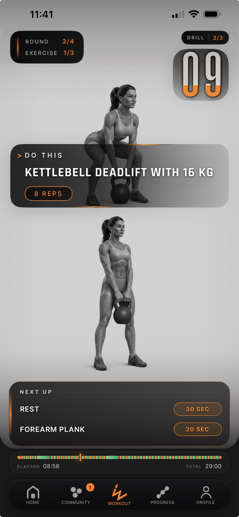 OX Workouts guided timer with current and next exercise